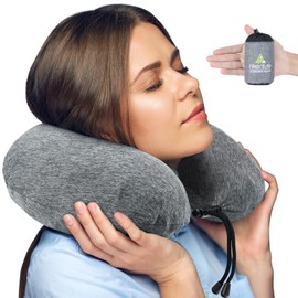 HIKENTURE Neck Pillow for Airplane [Ultra-lightweight 70g, Inflates with One Breath] Compact Air Pillow, Washable Cover, Adjustable Size, Easy to Carry, Suitable for Airplane, Car, Shinkansen, Bus
