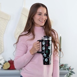 GreaterGood Paw Print Vacuum Insulated Stainless Steel 40oz Tumbler Handle Lid Straw Travel Mug Hot Cold Drinks