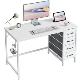 CubiCubi 47 Inch Computer Reversible Desk with 4 Storage Drawers, Small Home Office Kids Student Studying Table for Bedroom, White