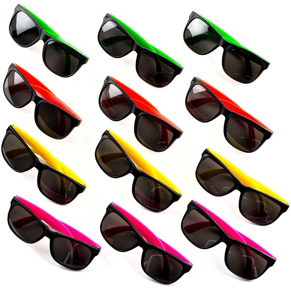 Neliblu Neon Bulk Kids Sunglasses with UV Protection - Party Favors - 24 Pack - Bulk Pool Party Favors, Goody Bag Fillers, Beach Party Favors, Bulk Party Pack of 2 Dozen
