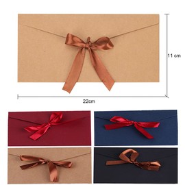 Pack of 10 Beautiful Envelopes with Bow Blank Retro Kraft Paper Blank Festive Postcard Envelope for Christmas Birthday Valentine's Day Wedding Gift Cards