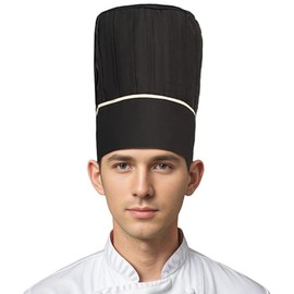 Hyzrz Black Tall Chef Hat Adult Adjustable Elastic Baker Grill BBQ Cooking Chef Cap for Men Women Fathers Day, White Edge