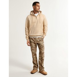 JMIERR Mens Hoodies Long Sleeve Quarter Zip Fall Pullover Sweater Cotton Casual Drawstring Oversized Sweatshirts, XL Khaki