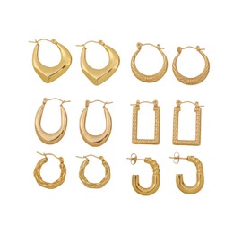 14K Gold Hoop Hippy Earrings for Women Pack, 14K Gold Plated Lightweight Hypoallergenic Chunky Open Twisted Huggie Hoops Stack Set Earrings for Gift