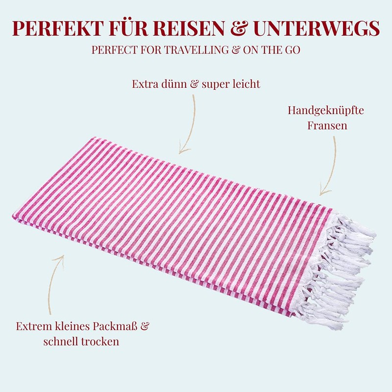 Carenesse Hammam Towel Stripes 90 x 180 cm Pink 100%