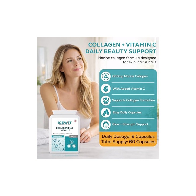 Marine Collagen 1200mg + Vitamin C, 60 Capsules, 1 Month