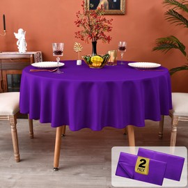 MEANMOY 2 Pack Purple 210 GSM Water & Stain Resistant Round Tablecloth - Solid 70 Inch Circle Table Cloth Cover in Wrinkle Free Washable Wipe Clean Polyester for Wedding, Party, Banquet (2 Pcs)