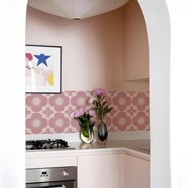 Alwayspon 25Pcs Peel and Stick Tile Transfer Stickers, Pink Flowers Tile Decal Self-Adhesive Vinyl Backsplash Stick on Tiles for Kitchen Bathroom, 15cm/6inch