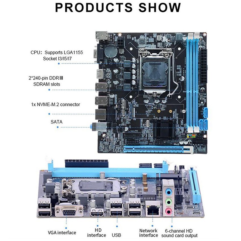 Desktop Motherboard H61 6 USB2.0 DDR3 M.2 NVMe NGFF 100Mbps