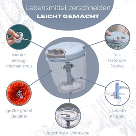 Ktchnhlprz Multi Chopper with Pulley, 900 ml, Vegetable Cutter, Onion Cutter, Extra Large, 5 Stainless Steel Blades, Universal Cutter, Chopper, Chopper