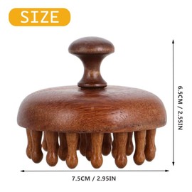 Fokmuaex Wooden Scalp Massager with Handle - Handheld Head Massager for Relaxation, Stress Relief & Hair Growth - Natural Round Wood Head Scratcher (Brown)