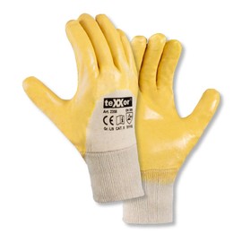 texxor Pack of 12 Nitrile Gloves 2356, Knitted Cuff, Pack Natural Yellow, 9/L