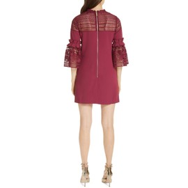 Lucila Lace Panel Bell Sleeve Tunic Casual Dress Maroon