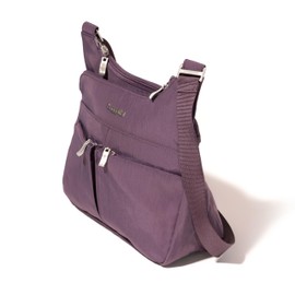 Baggallini Cross Over Crossbody Women 11x8.5 Medium Travel Bag Lightweight Water-Resistant Nylon Organized Handbag Purse, Misty Purple, One Size