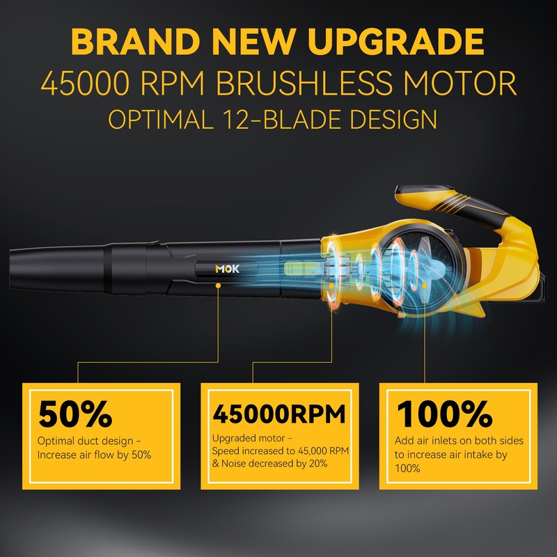 MOK Leaf Blower Cordless,Brushless Motor with 2 * 6.0Ah Battery