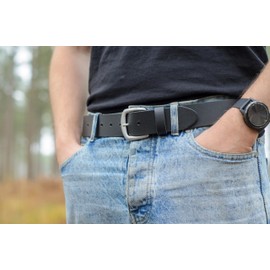 Ashford Ridge Made in England 38mm Full Hide Leather Belt with Horse Shoe Buckle - Black Medium