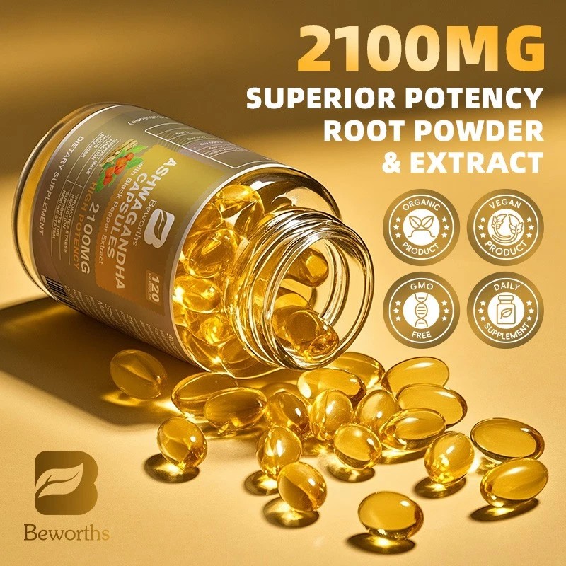 B Beworths Organic Ashwagandha Capsules 1050 MG with Black Pepper