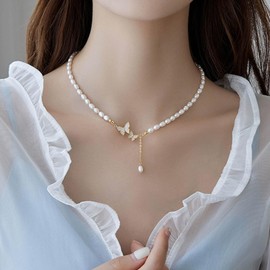 Crymystal Bohemiann Perlen Anhänger Halskette Frauen Kristall Fliege Tropfen Halskette Gold Bogen Hängelkette Verstellbare Schlüsselschleife Halskette Schmuck Mädchen Geschenk