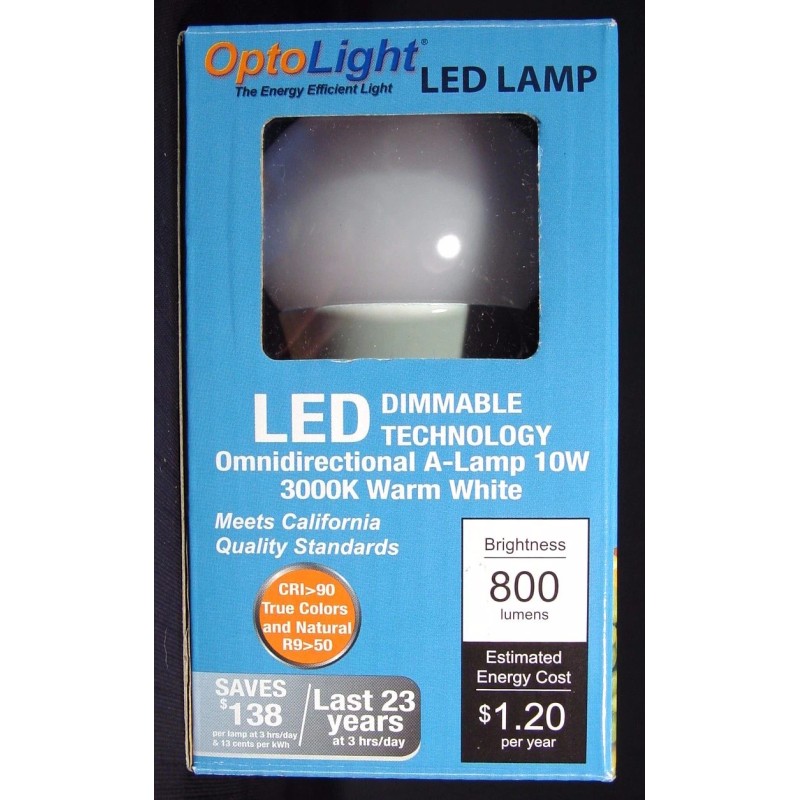 OptoLight LED Dimmable Light Bulb 800 Lumens 10 Watt=60 Watt
