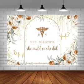 AIBIIN 7x5ft Boho Congrats Nurse Backdrop She Believed She Could So She Did Photography Background Floral Congrats Nurse Graduation Party Decorations RN Graduation Banner Photo Studio Props