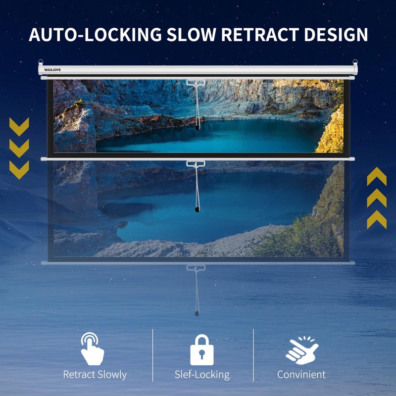 WASJOYE 100'' Manual Pull Down Projector Screen - 4K HD