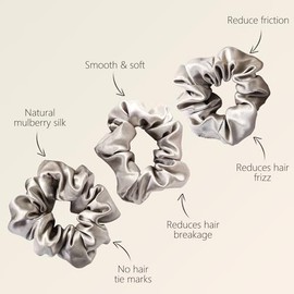 ZIMASILK 100 % seda de morera, ideal para mujeres y niñas, bandas elásticas para el cabello para coletas. Suave y sin daños. (3 unidades, gris pardo)