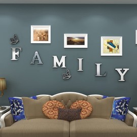 Doeean Family Wall Decor Letter Signs Acrylic Mirror Wall Stickers Decorations for Living Room Bedroom Home Decor Wall Decals (Silver, 61 X 23)