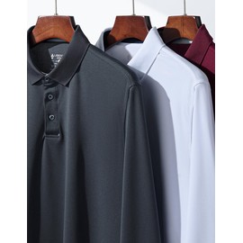 3 Pack: Dry Fit Long Sleeve Polo Shirts for Men, Athletic Collared Golf T-Shirts Performance Tops (Set 1, X-Large)