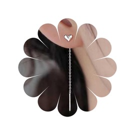 Inateannal Vintage Heart Threader Earring Long Heart Chain Earrings Gold Bar Threader Earrings Small Heart Stud Earrings Jewellery for Women and Girls, Zinc, No Gemstone