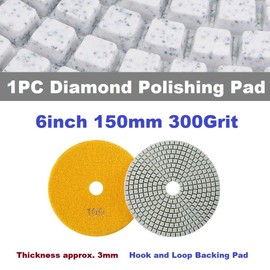 MiJunHD Diamond Polishing Pad, 6 inch 150 mm 300 Grit Sanding Discs for Grinder & Polisher, Hook and Loop Backing Pad for Grinding Buffing Granite Marble Concrete Stone (1 Piece)