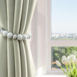 OCIOLI 4 Pieces of Boho Curtain Tiebacks Curtain Holdbacks Curtain Hooks for Wall Curtain Pull Backs Curtain Holders Curtain Tie Backs for Boho Decor Nursery Wall Decor (Whitewashed Color, 4)