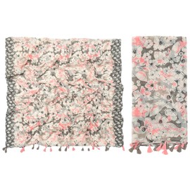 amokk Boho Floral Scarf with Tassels for Women Lightweight Shawl and Wraps Head Scarves (Color-1)