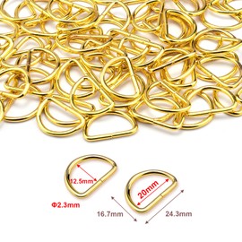 Paquete de 100 hebillas de metal con anillo en D de 3/4 pulgadas, accesorios para bolsos, manualidades, collares, suministros de bricolaje (dorado)
