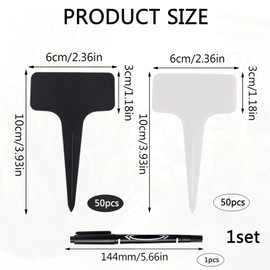 HANIUTTY 100 Plant Labels 6 x 10 cm, T-Type Plastic Plant Markers Thick PVC Labels with Pen for Potted Plants, Flowers Vegetables