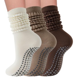 Elapse Space 3 Pairs Grip Pilates Socks for Women Non Slip Long Slouchy Socks for Yoga Barre Workout Hospital