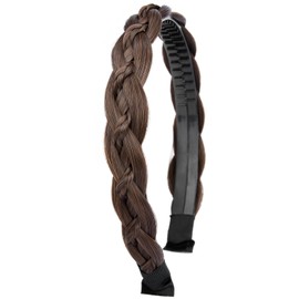 DIGUAN Thin Small Braid narrow Braided Headband with Teeth Synthetic Hair Plaited head bands Hairpiece for Girls Women (Chestnut, Thin)