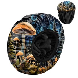 Zewurtuw Luxury Shower Cap Terry Cloth Lined EVA Waterproof Reusable Triple Layer Elastic Hair Bath Caps for Women Girls Cute-Blue Mushroom