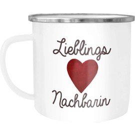 Moonworks® Emaille-Tasse Lieblingsnachbarin Geschenk Nachbarn Nachbarin weiß-metall Emailletasse