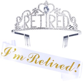 JunyRuny Retirement Gifts for Woman, “I'm Retired” Sash & Tiara Kit, Happy Retirement Party Decorations for Women, Retirement Crown Teacher Office Retirement Party Supplies