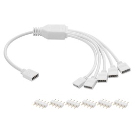 YAODHAOD 4pin LED Splitter Cable, 12V 1 to 5 Female 4 Pin LED Strip Connector RGB Y Splitter Extension Cable for RGB 5050 3528 Light Strips-11.81inch (4Pin, 1 to 5)