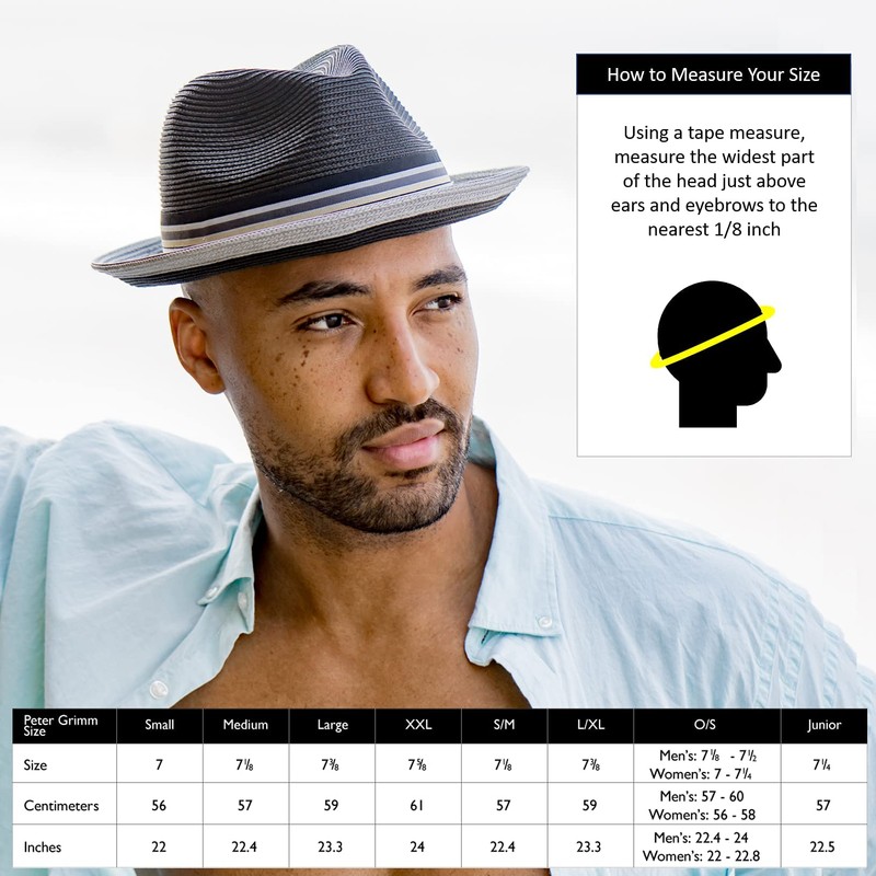 Peter Grimm Depp Natural Straw Fedora - Black (L/XL)