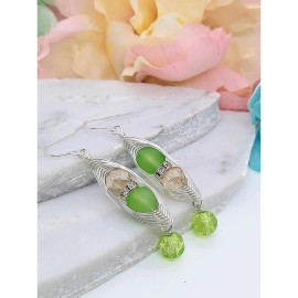 Bad Apple Designs Green Sea Glass Artisan Wire Braided Silver Earrings-Ladie