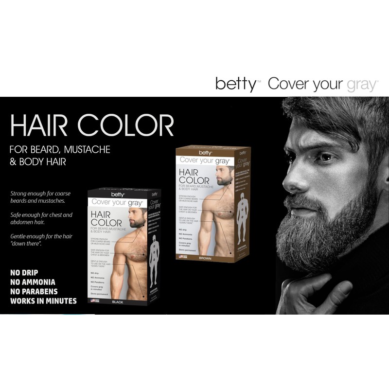 Betty Cover Your Gray Mens Hair Color for Beard, Mustache