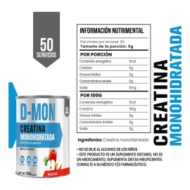 Creatina Monohidratada D-MON 250g Sabor Manzana Sin Gluten                                                                                            
