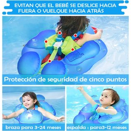 TAIMEI Flotador de Piscina para niño con toldo, protección Solar UPF50+, Flotador Inflable para niño con Parte Inferior de Apoyo de Seguridad de Piscina para niño,Bomba Manual Incluida. (Azul)