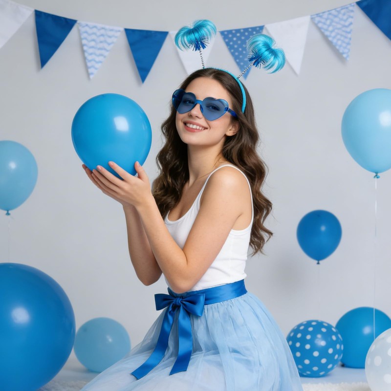 Domkier 4 Pack Blue Ponytail Headband and Heart Sunglasses Feathers