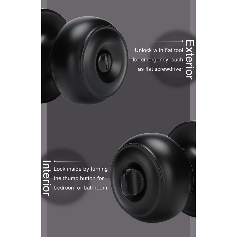 goldenwarm Black Interior Door Knobs, Matte Black Keyless Privacy Door