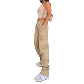 WZIKAI Cargo Pants for Women High Waisted Casual Pants Baggy Wide Leg Trousers Y2K Streetwear with 6 Pockets Khaki L