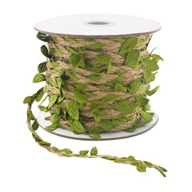 Natural Jute Twine, 66 Feet 5mm Burlap Leaf Ribbon, Braided Decoration Vine with Artificial Green Leaves for Jungle Safari Themed Party Birthday Wedding Garden Home Decor(1 Roll)
