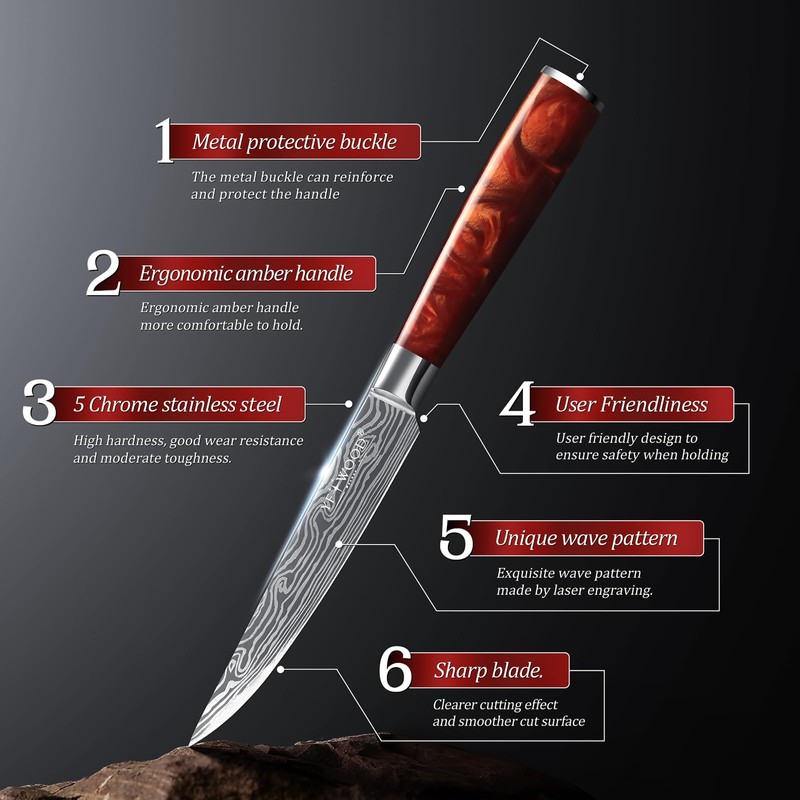 YFWOOD Steak Knives Set of 4, 4.8 Inch Non Serrated
